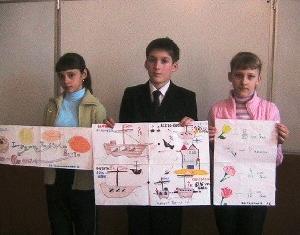 Авторы работы: (слева направо) Маклашкина Катя, Чирцов Костя, Дегтярёва Лена